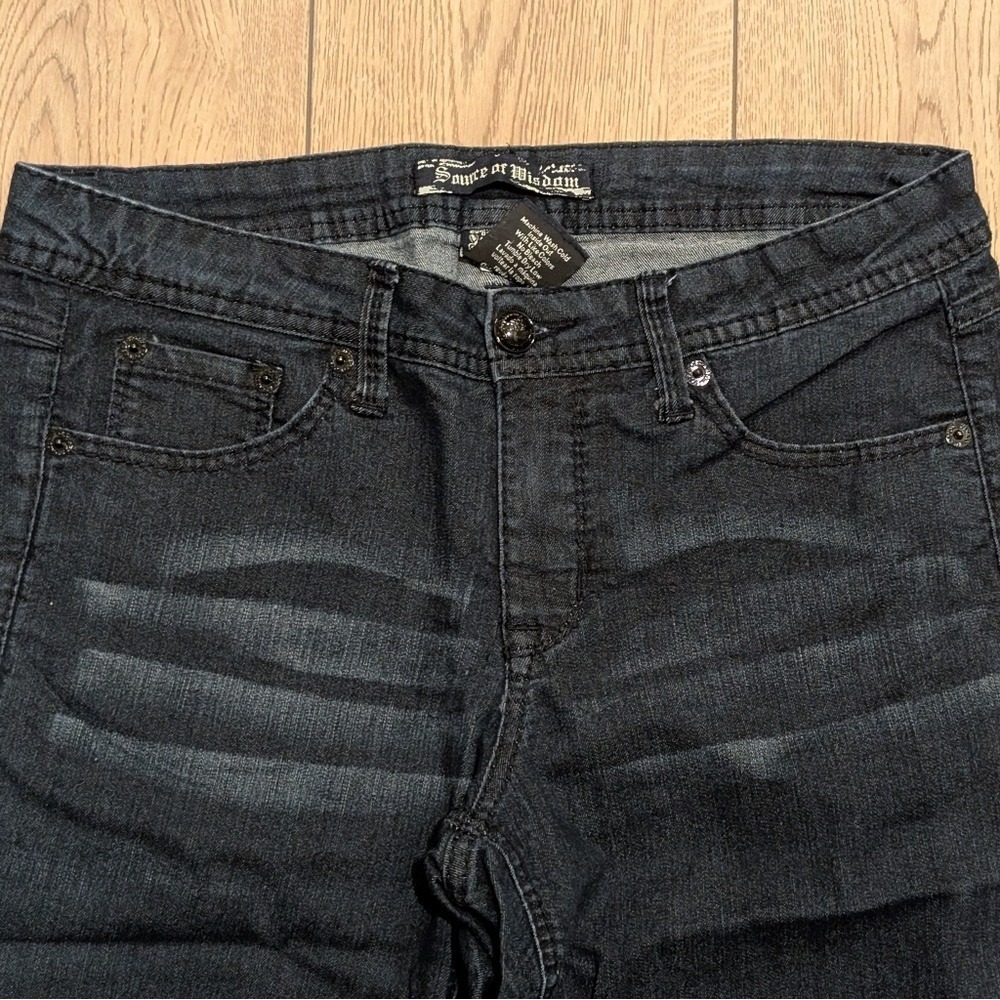 Source Of Wisdom Dark Flare Jeans Plus Size 14 1X Faded Stretch Torrid - Picture 2 of 5
